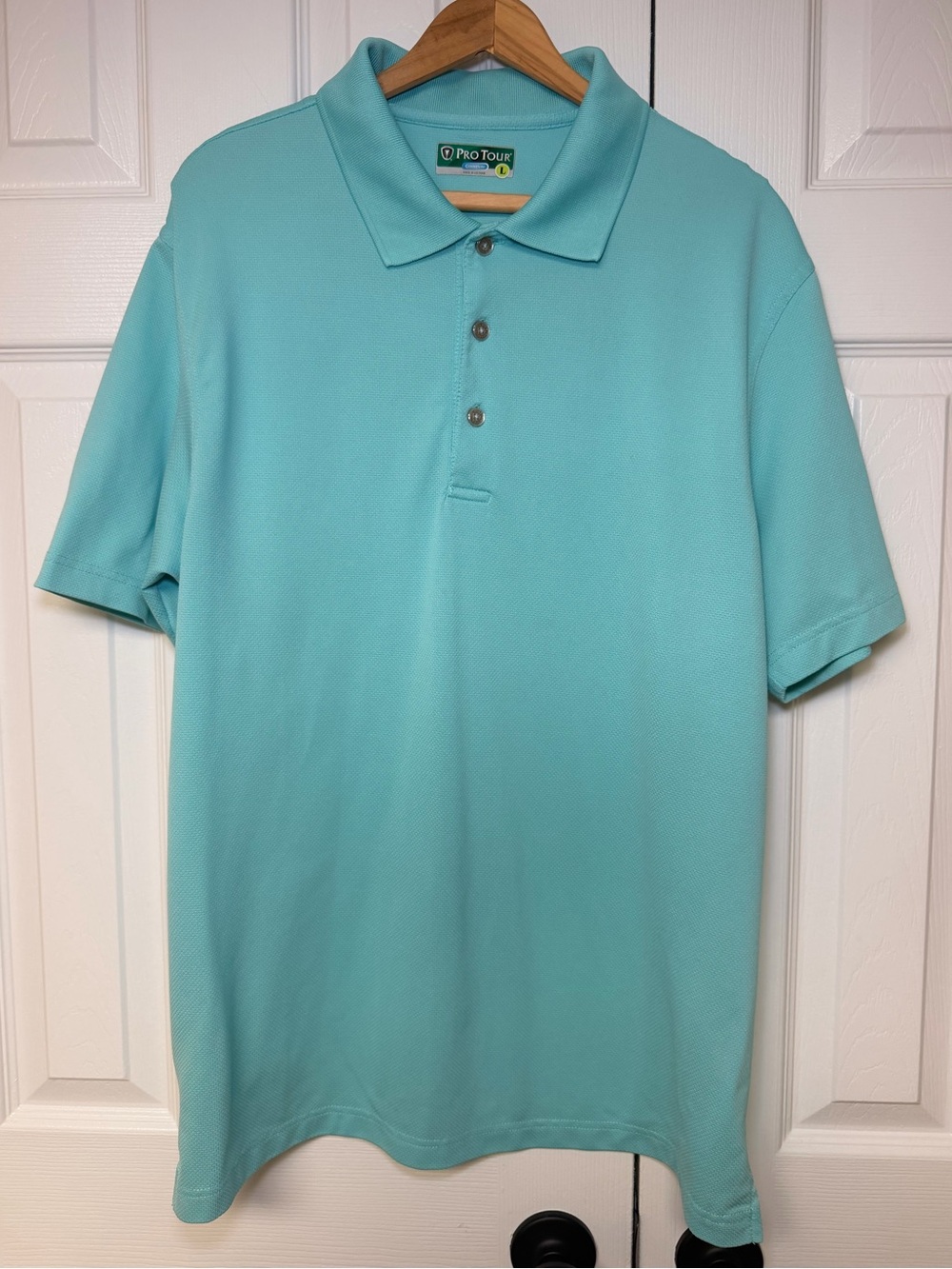 Pro Tour CoolPlay Polo Shirt L Turquoise Golf Performance UPF Moisture Wicking